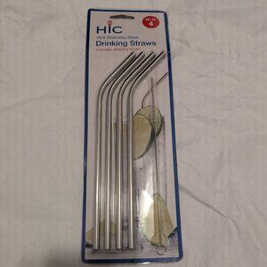 HIC 18/8 stainless steel drinking straws (4) with cleaning brush